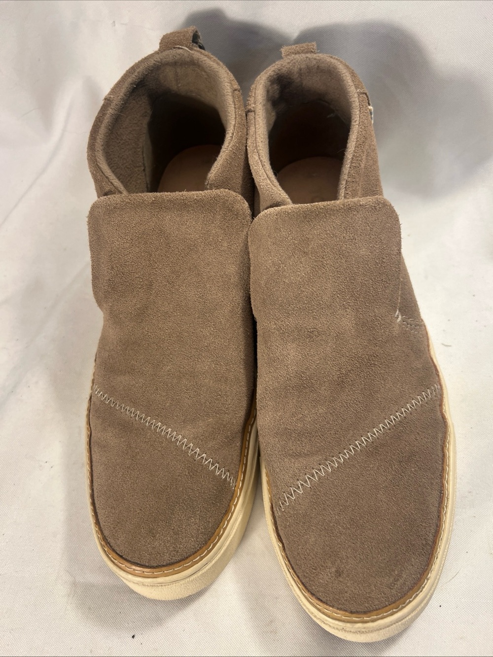 TOMS Women’s Beige Suede Faux Fur Ankle Bootie Slip-On Round Toe Size 9